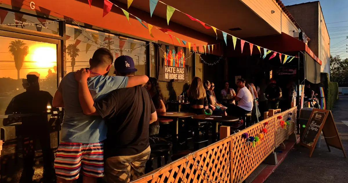 Crowded outdoor terrace